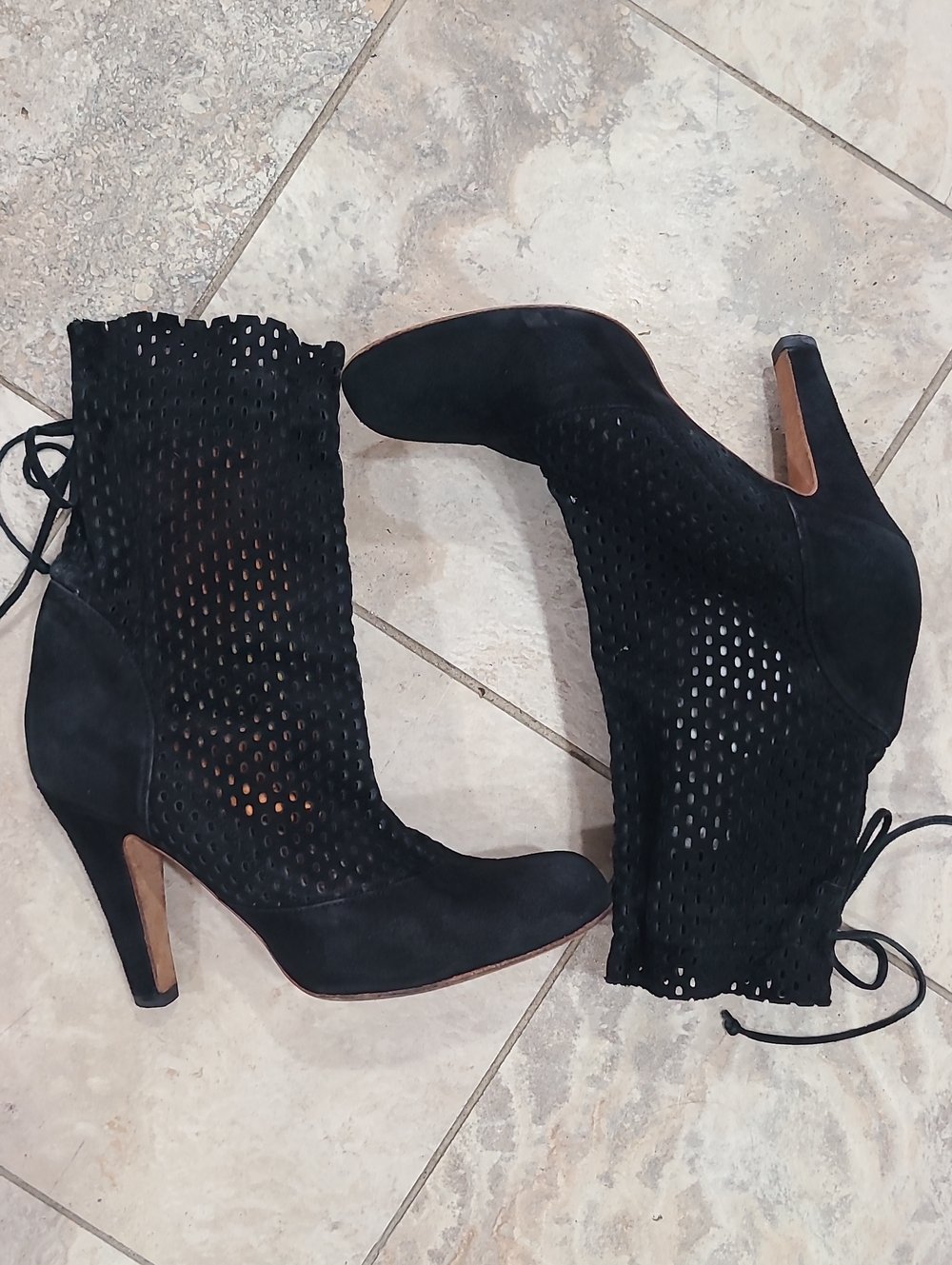 Hugo Boss Black Perforated Suede Lace-Back Ankle Boots